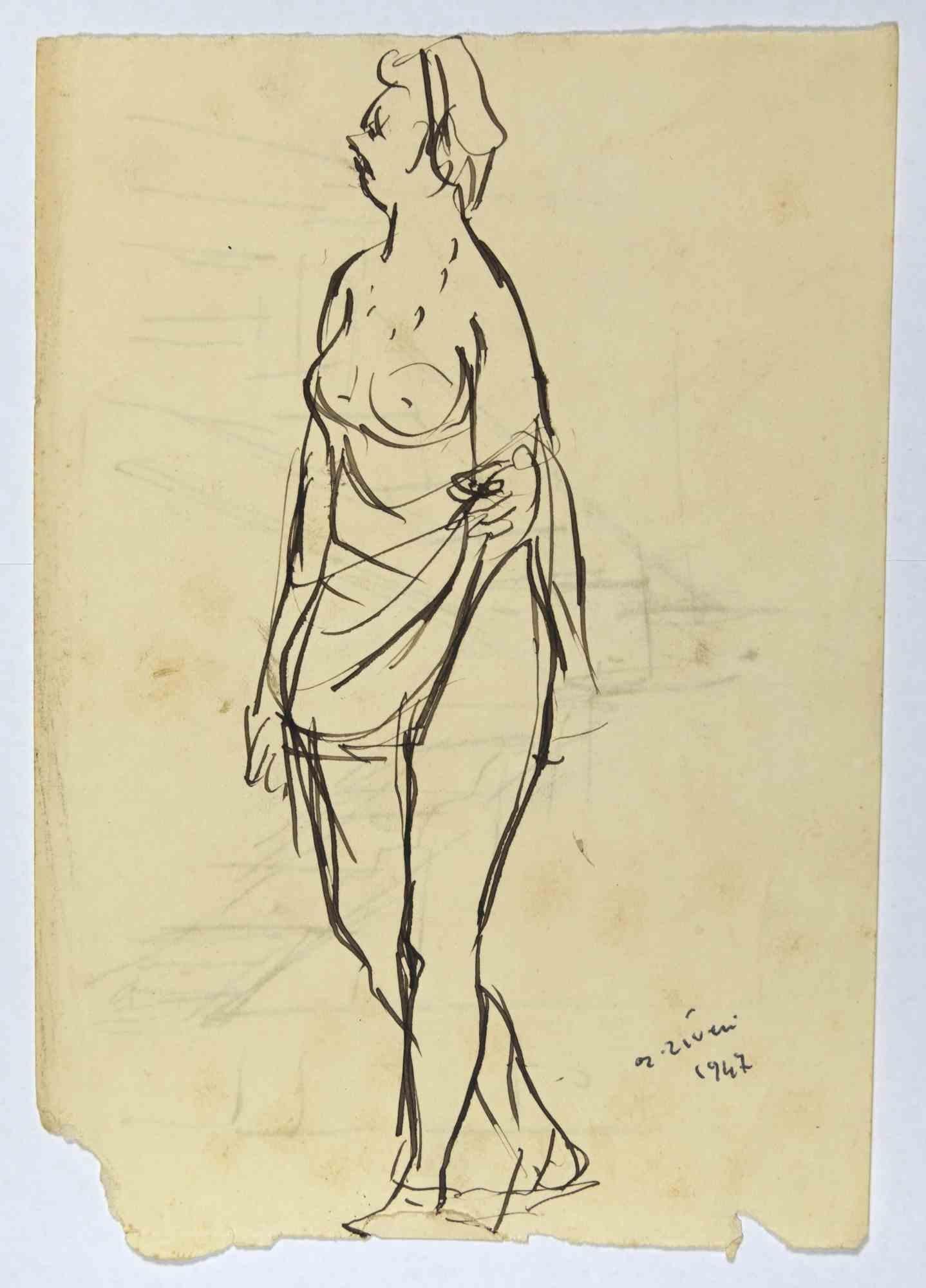 The Nude Woman is a drawing realized by Alberto Ziveri in 1947

Watercolor on paper. With another drawing on paper.

Hand-signed.

In good conditions. 

The artwork is represented through deft strokes masterly.

Alberto Ziveri (Rome,1908 – 1990),