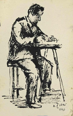 The Writing  Man - Drawing by Alberto Ziveri - 1940