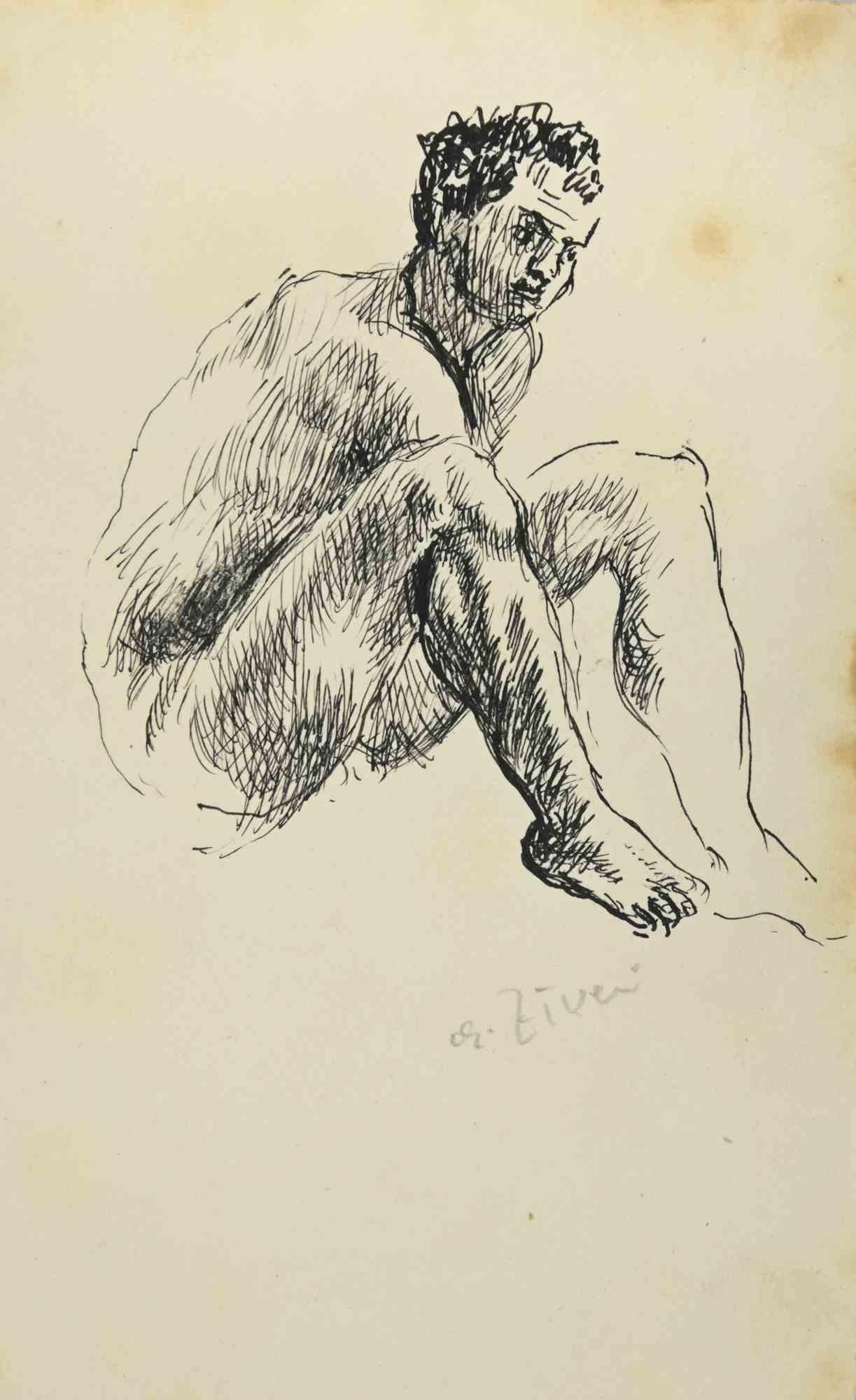 Der nackte Mann ist eine Zeichnung von Alberto Ziveri aus den 1930er Jahren.

Tinte auf Papier.

Das Kunstwerk wird durch geschickte Striche meisterhaft dargestellt.

Alberto Ziveri (Rom, 1908 - 1990), der italienische Maler der römischen Schule,