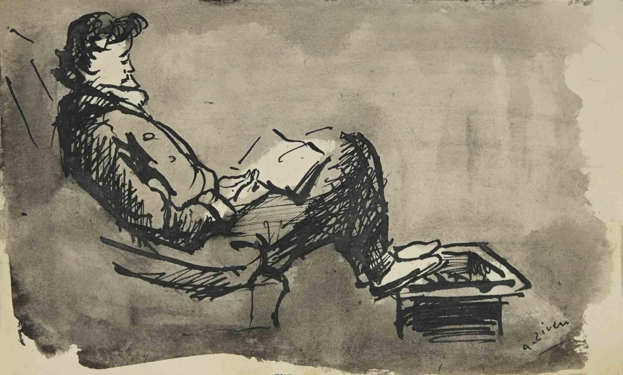 Der lesende Mann ist eine Zeichnung von Alberto Ziveri aus den 1930er Jahren

Aquarell auf Papier.

Handsigniert.

In gutem Zustand. 

Das Kunstwerk wird durch geschickte Striche meisterhaft dargestellt.

Alberto Ziveri (Rom, 1908 - 1990), der