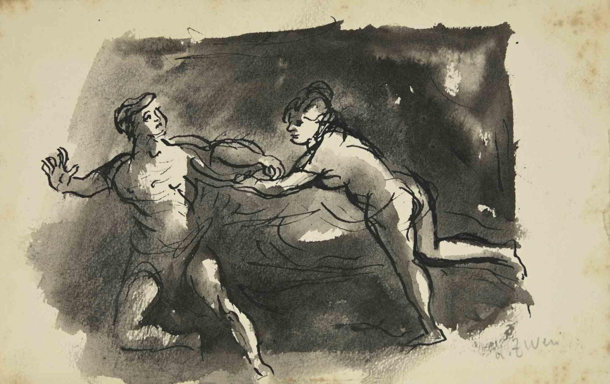 The Couple is a drawing realized by Alberto Ziveri in 1930s

Ink and Watercolor on paper.

Hand-signed.

In good condition with slight foxing.

The artwork is represented through deft strokes masterly.

Alberto Ziveri (Rome,1908 – 1990), the Italian