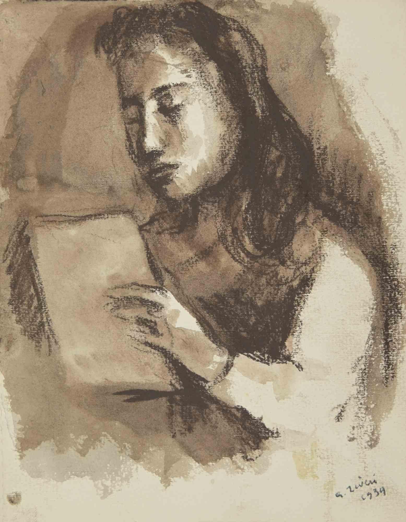 Die  Das lesende Mädchen ist eine Zeichnung von Alberto Ziveri aus dem Jahr 1939

Kohle und Aquarell auf Papier.

Handsigniert.

In gutem Zustand mit leichten Stockflecken.

Das Kunstwerk wird durch geschickte Striche meisterhaft