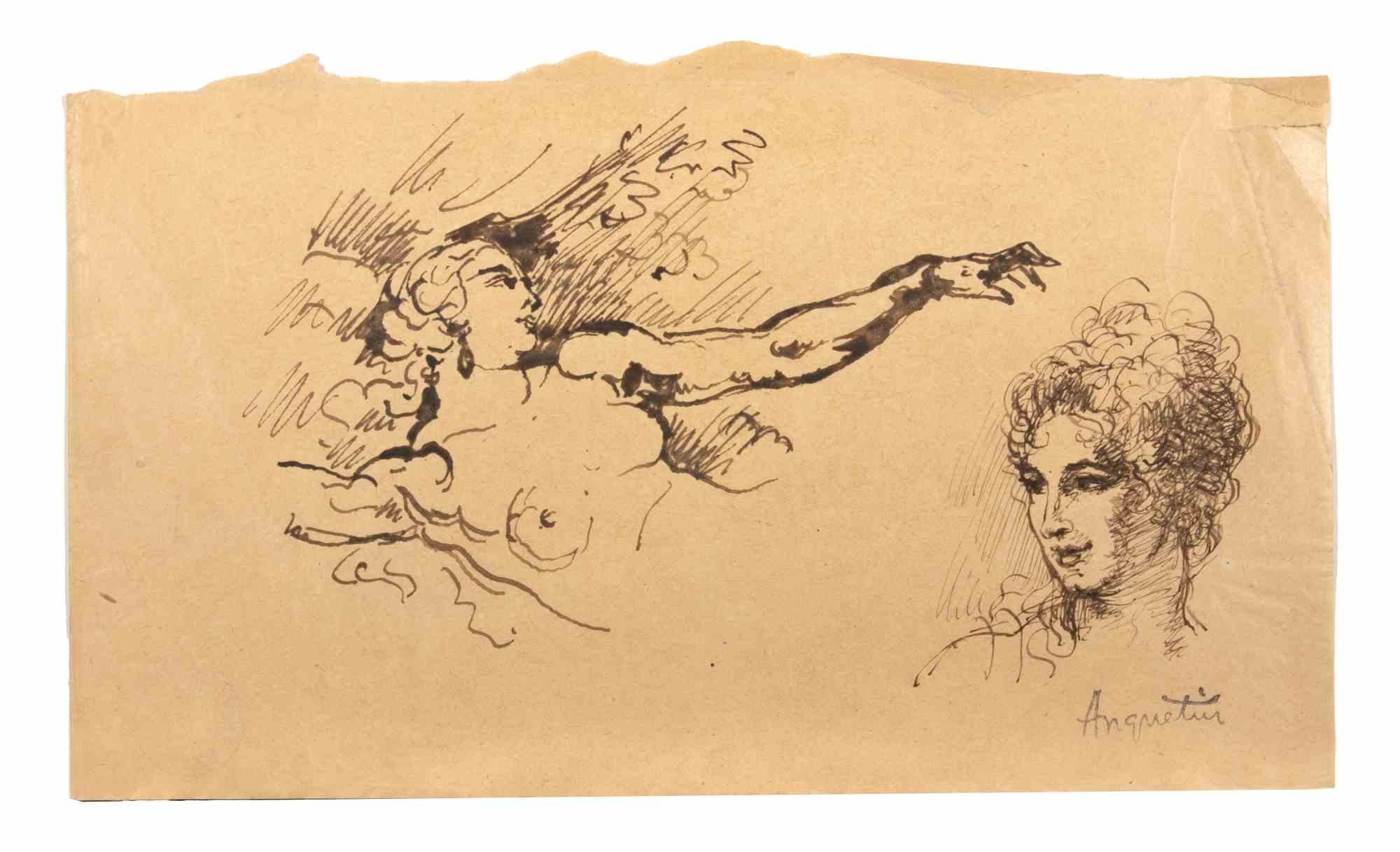 Akt und Porträt – Zeichnung von Louis Anquetin – frühes 20. Jahrhundert