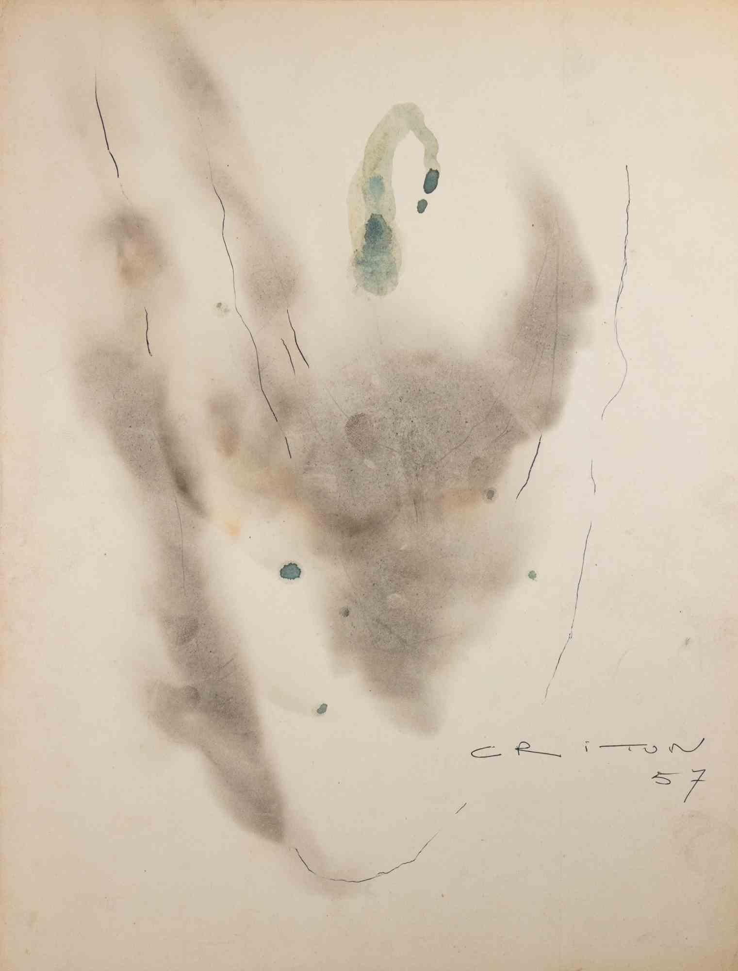 Abstrakte Komposition – Zeichnung von Jean Criton – 1957