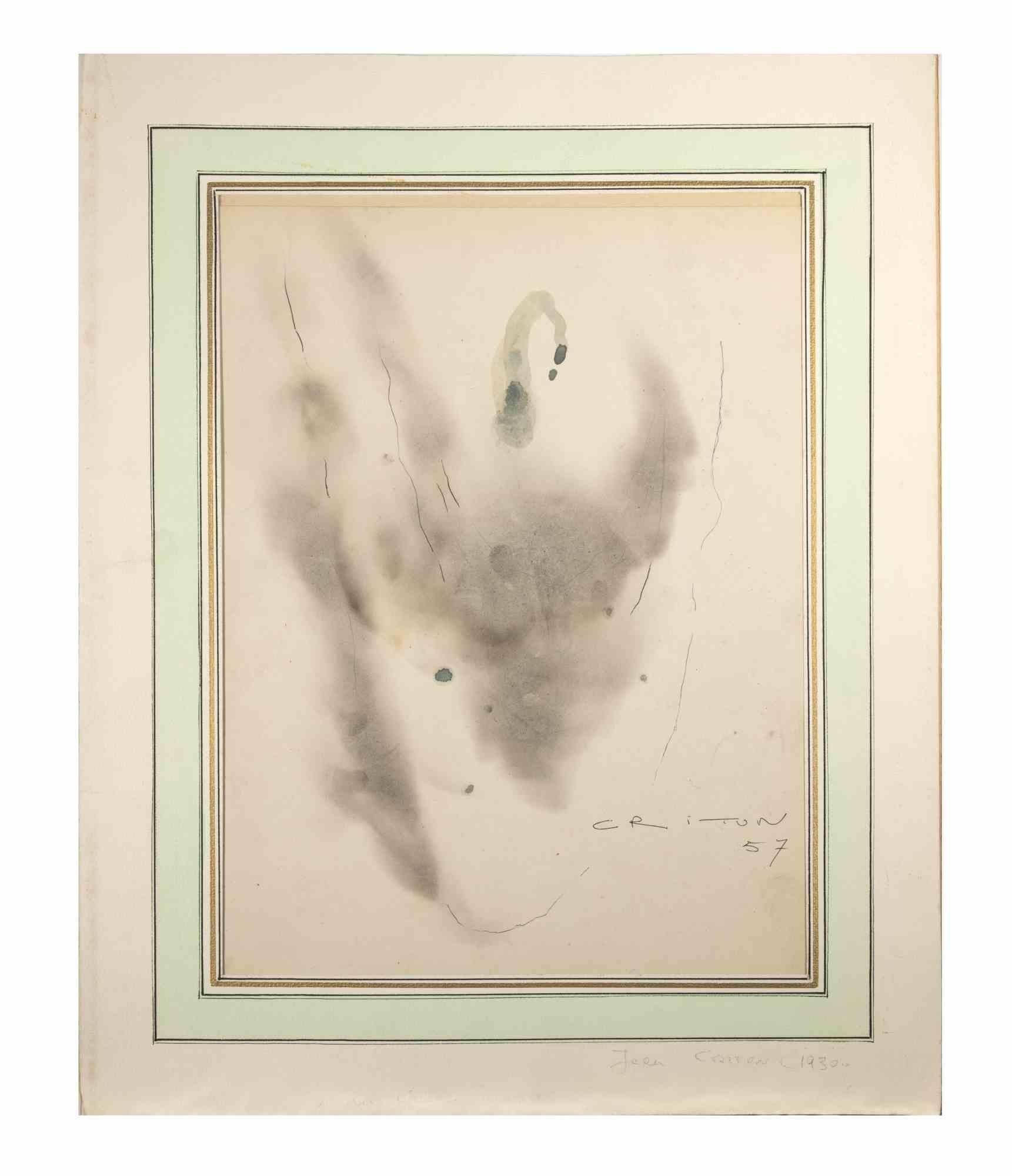 Abstract Composition - Drawing by Jean Criton - 1957 For Sale 1