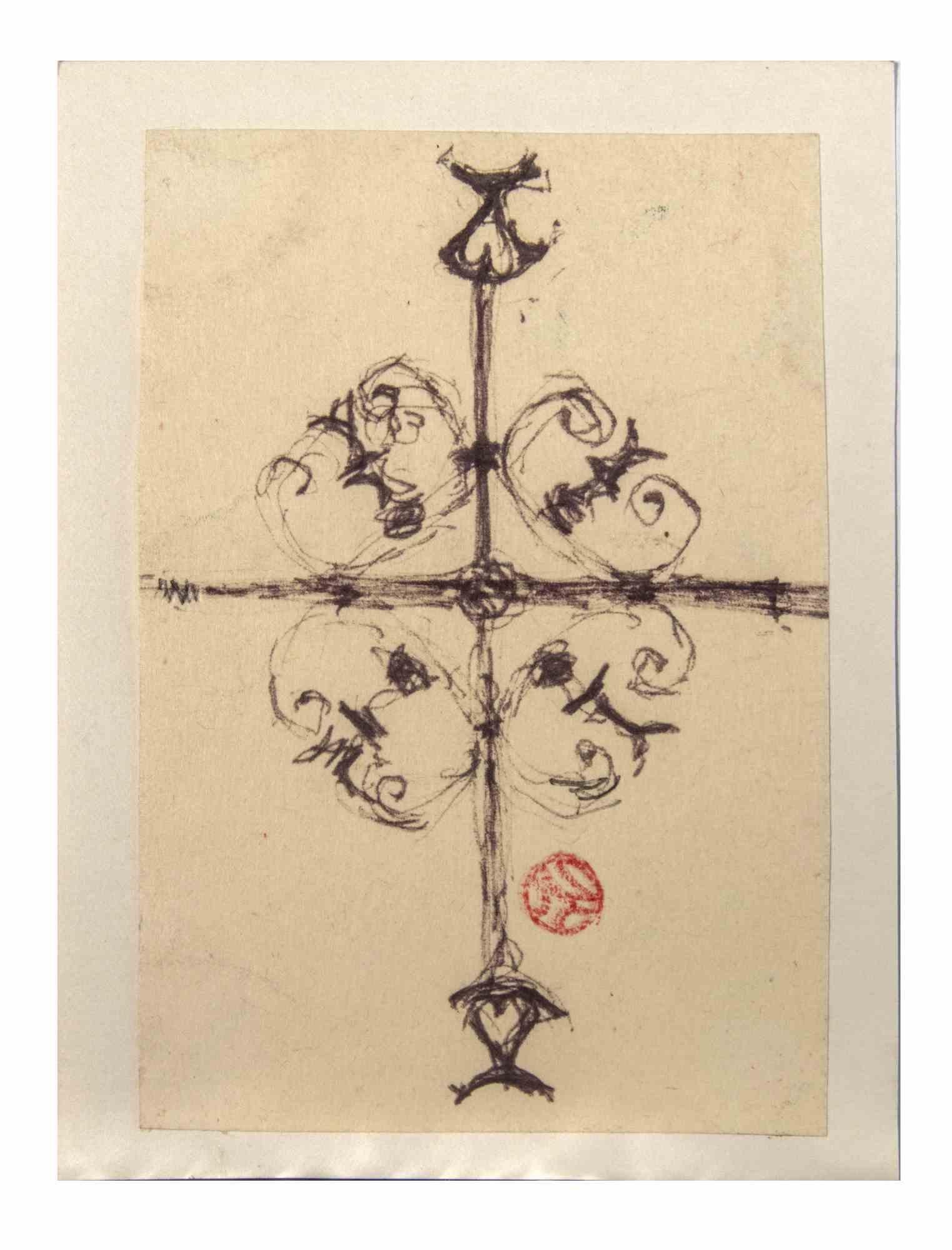 Das dekorative Kreuz ist eine Pastellzeichnung auf Papier aus dem frühen 20. Jahrhundert von Suzanne Tourte.

Handsigniert auf der Unterseite.

Guter Zustand mit leichten Stockflecken.

Das Kunstwerk ist mit geschickten Strichen wunderschön