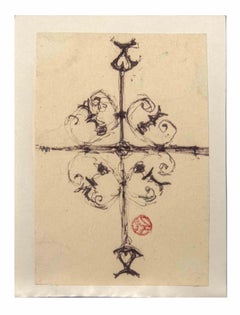 Used Decorative Cross - Drawing by Suzanne Tourte - Early 20th Century