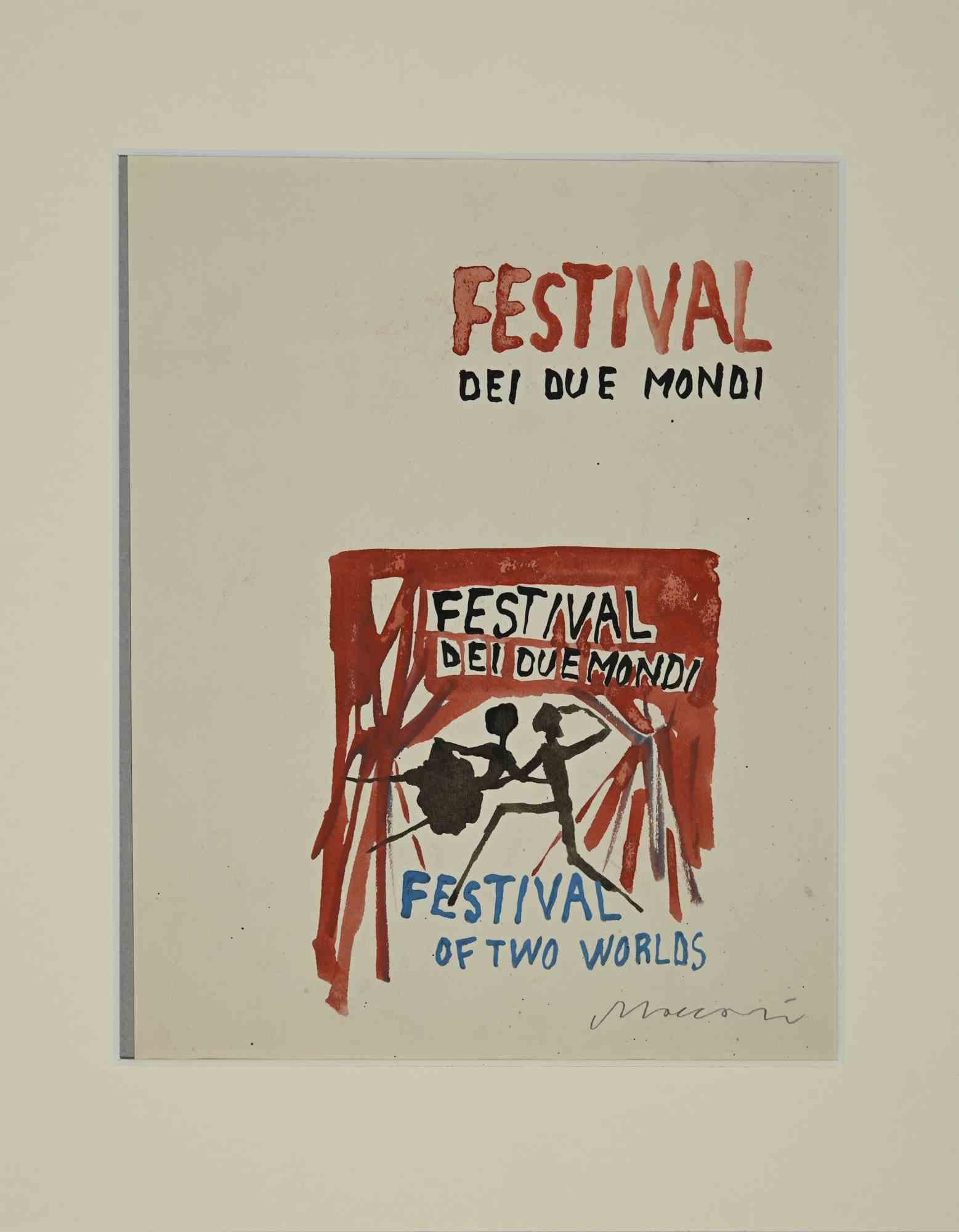 Festival of Two Worlds - Drawing by Mino Maccari - 1960s
