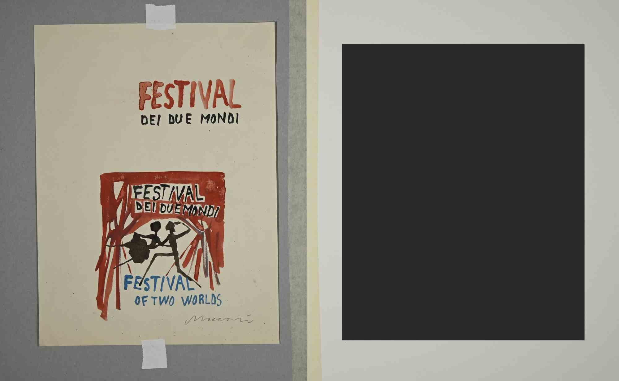 Festival of Two Worlds - Drawing by Mino Maccari - 1960s For Sale 1
