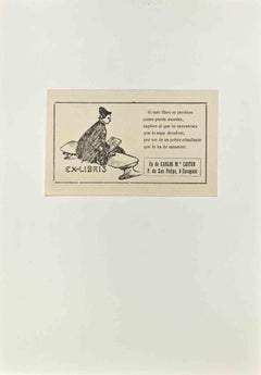 Vintage  Ex Libris - Es de Carlos - Woodcut - Mid-20th Century