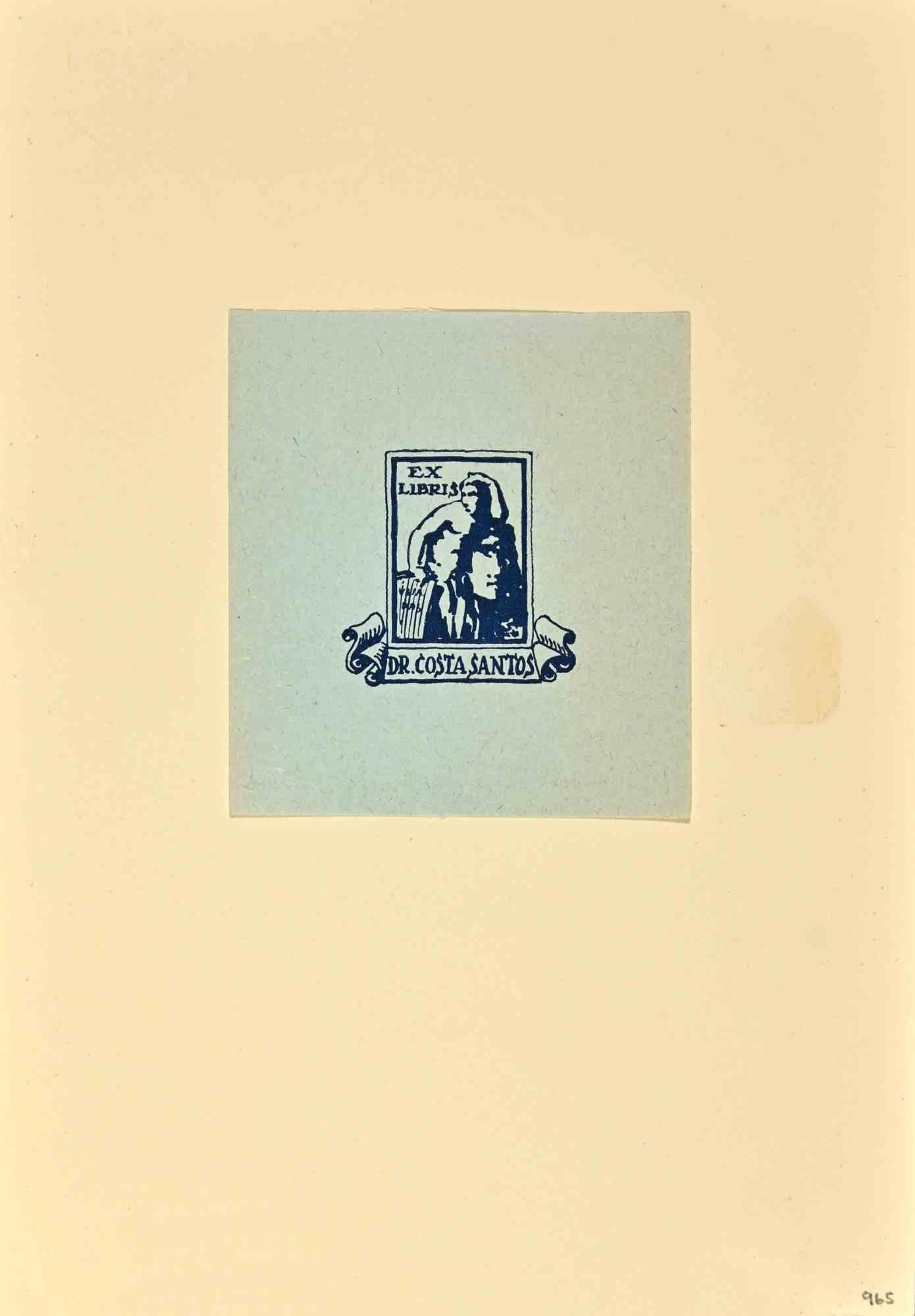 Ex Libris - Dr. Costa Santos - Xilografía - Mediados del siglo XX - Art de Unknown