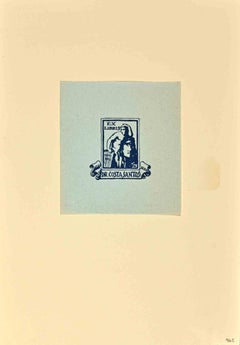 Vintage  Ex Libris - Dr. Costa Santos - Woodcut - Mid-20th Century