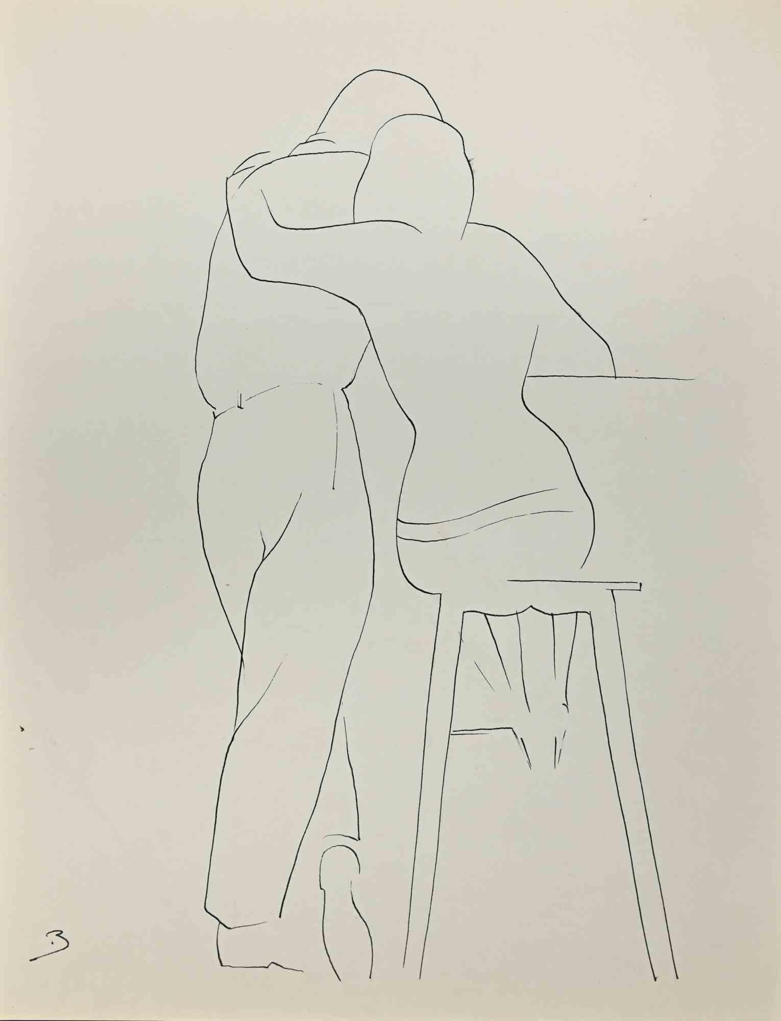 The Couple - Drawing on Paper by Buscot - 1950s