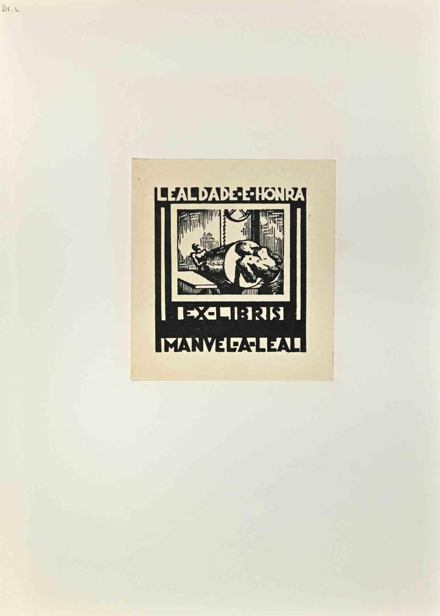 Ex Libris - Manvel - A- Leali - Woodcut - Mid 20th Century
