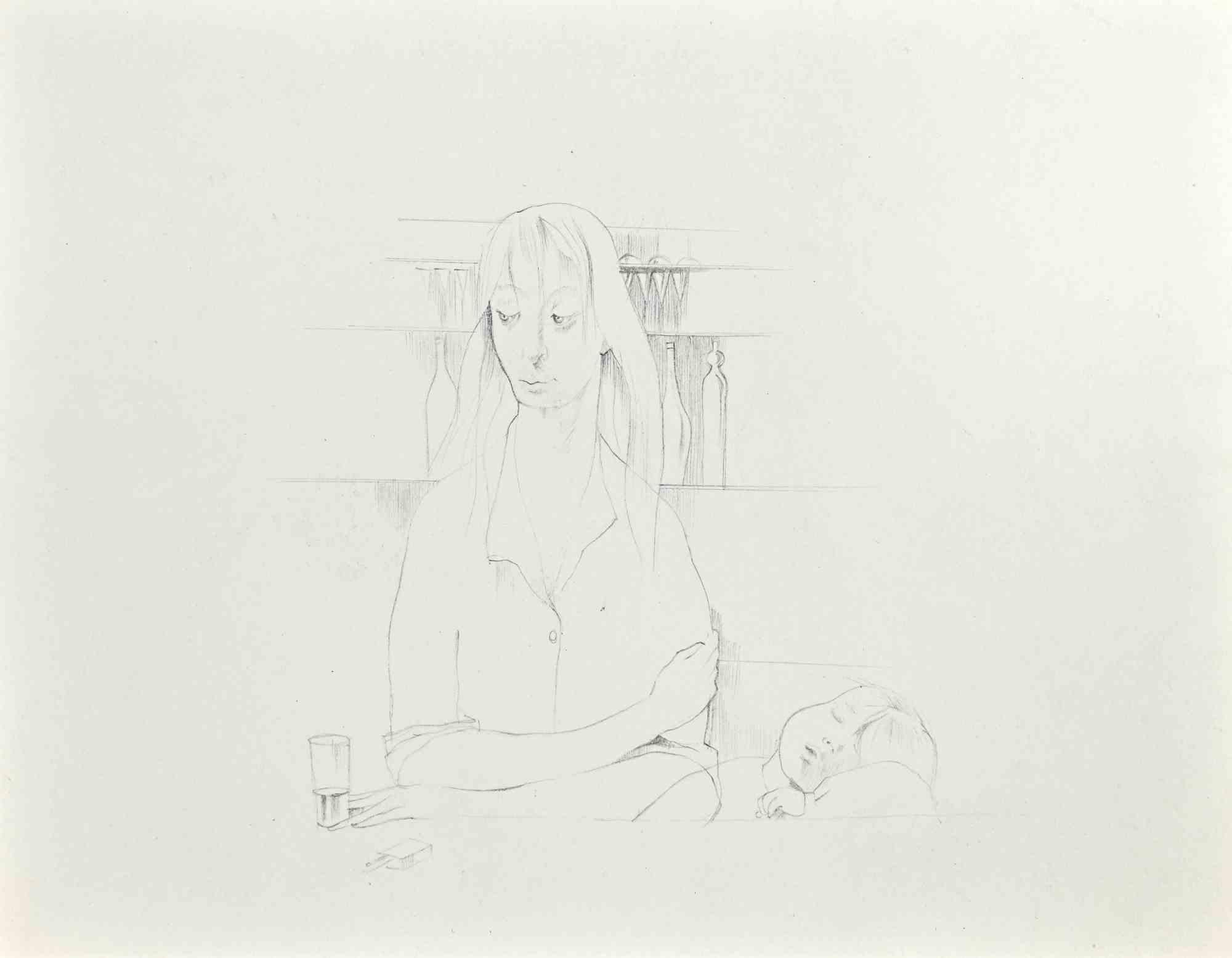 Portrait de la mère et de l'enfant est une œuvre d'art réalisée par Buscot, au milieu du 20e siècle.

Dessin au crayon, 27 x 21 cm. 

Signé au dos. 

Bon état, à l'exception d'une pliure dans la marge inférieure.

