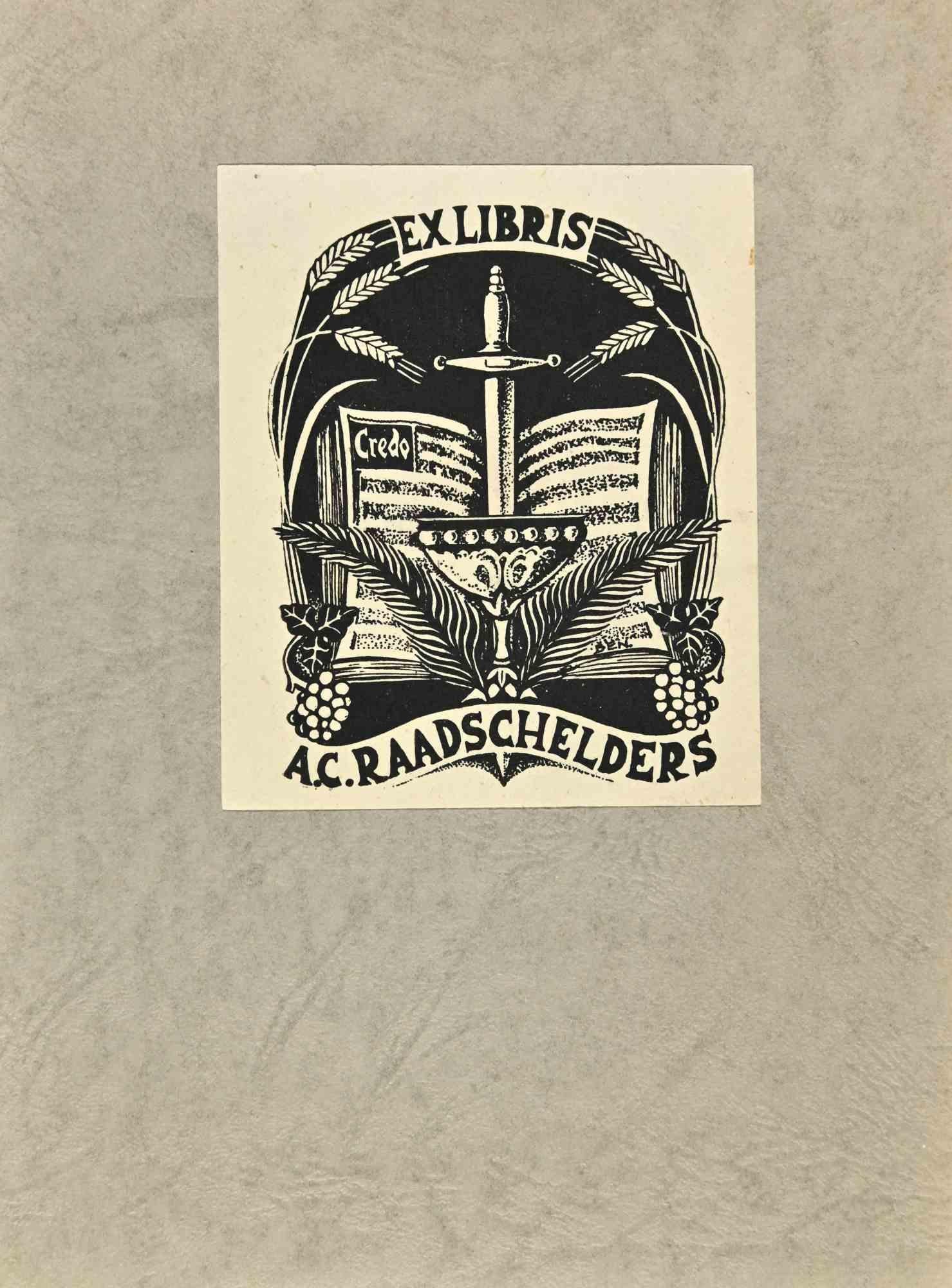  Ex Libris - A.C.. Raadschelders - Gravure sur bois - Milieu du 20e siècle