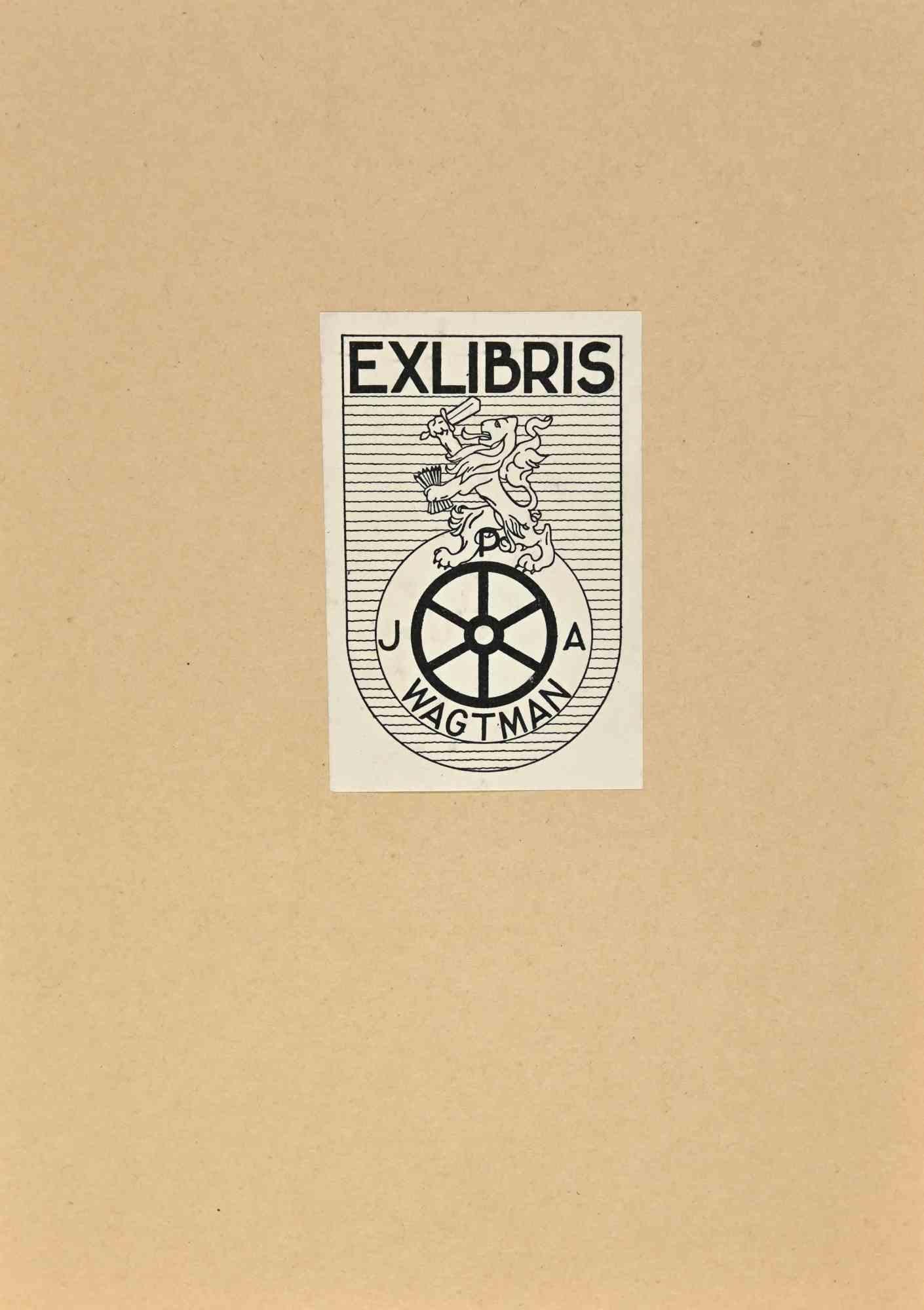 Ex Libris - Wagtman - Gravure sur bois - Milieu du 20e siècle - Art de Unknown