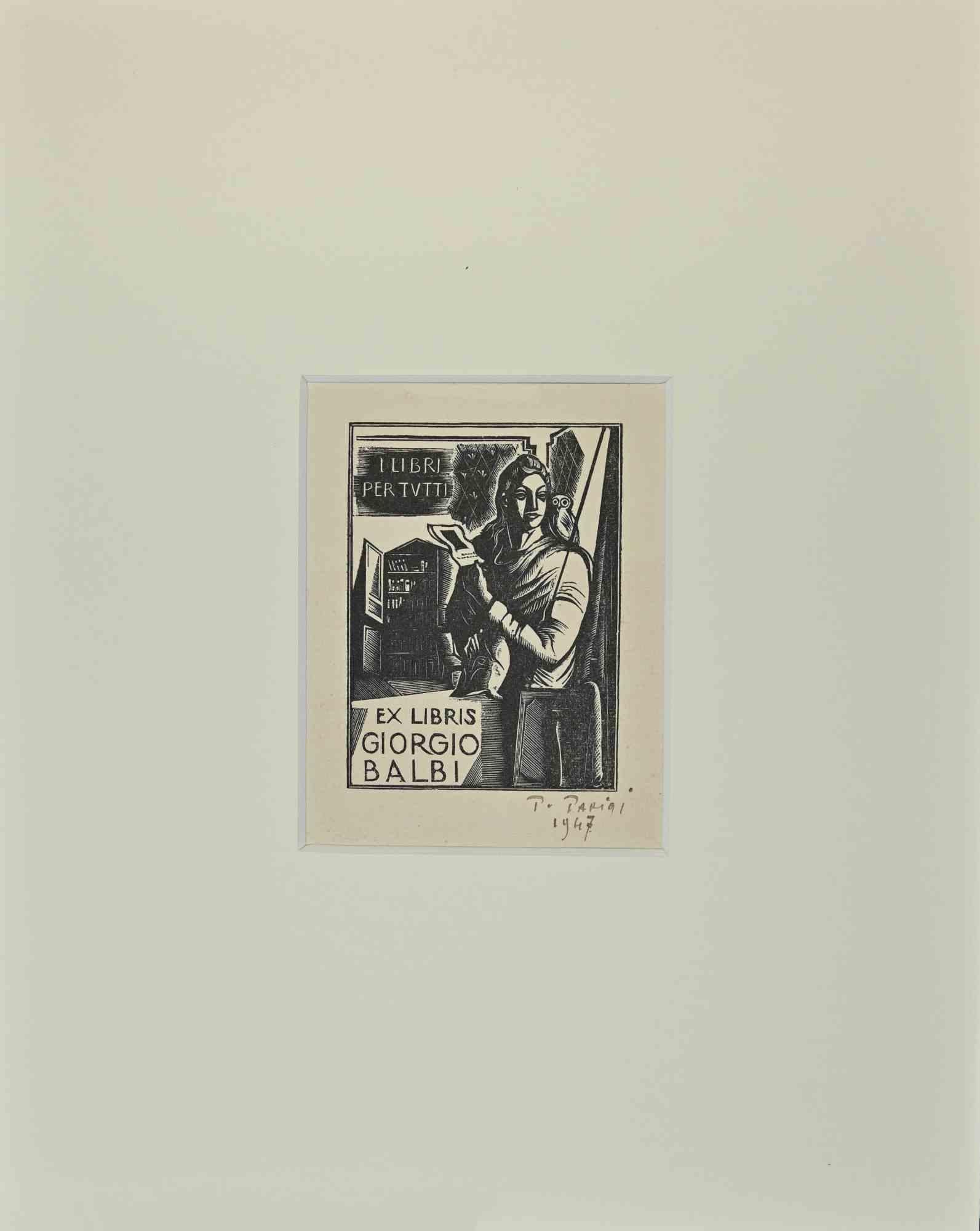 Pietro Parigi Figurative Print – Ex Libris für Giorgio Balbi – Holzschnitt – 1947