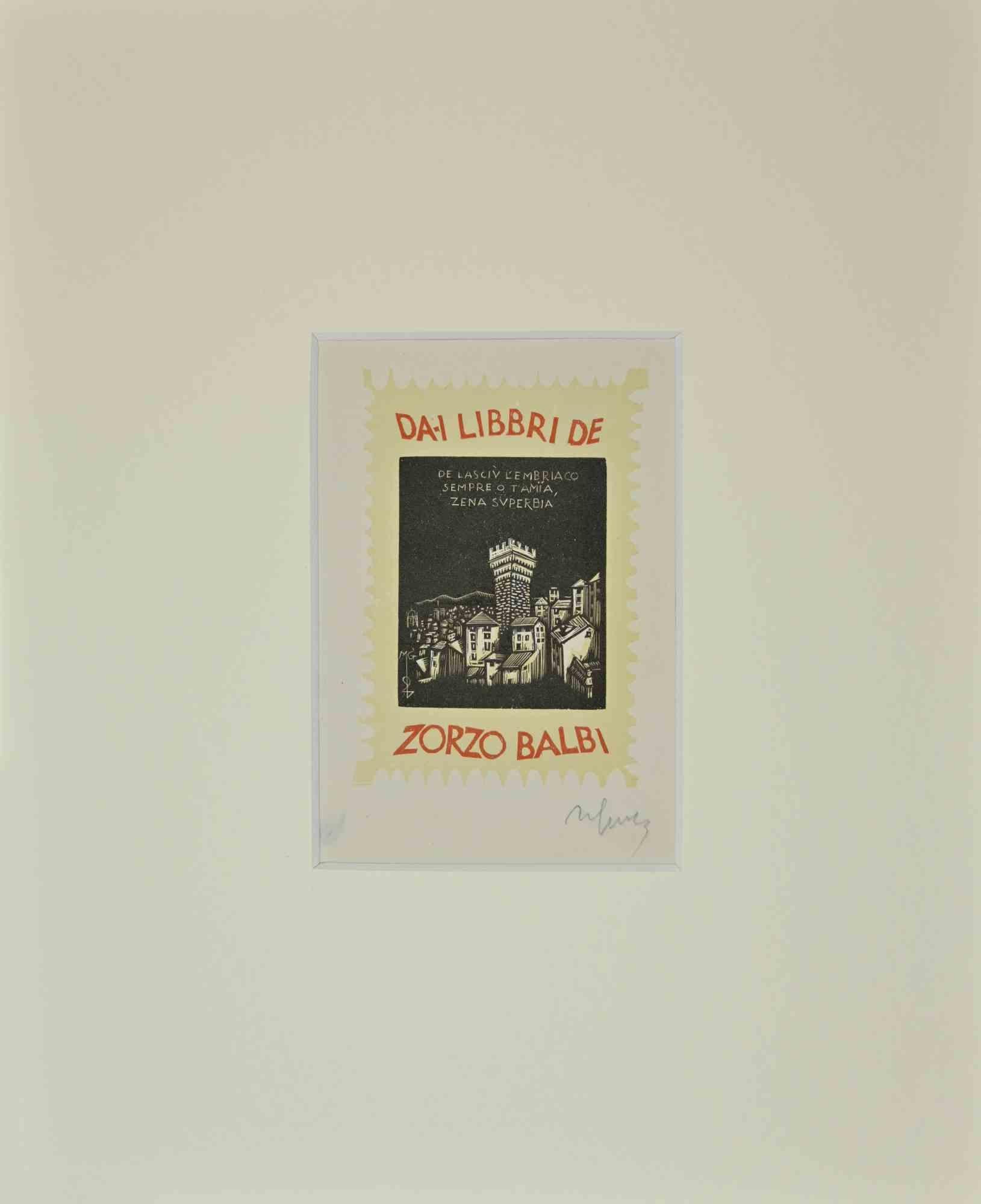 Ex Libris Giorgio Balbi – Holzschnitt – Mitte des 20. Jahrhunderts – Art von Giulio Cesari