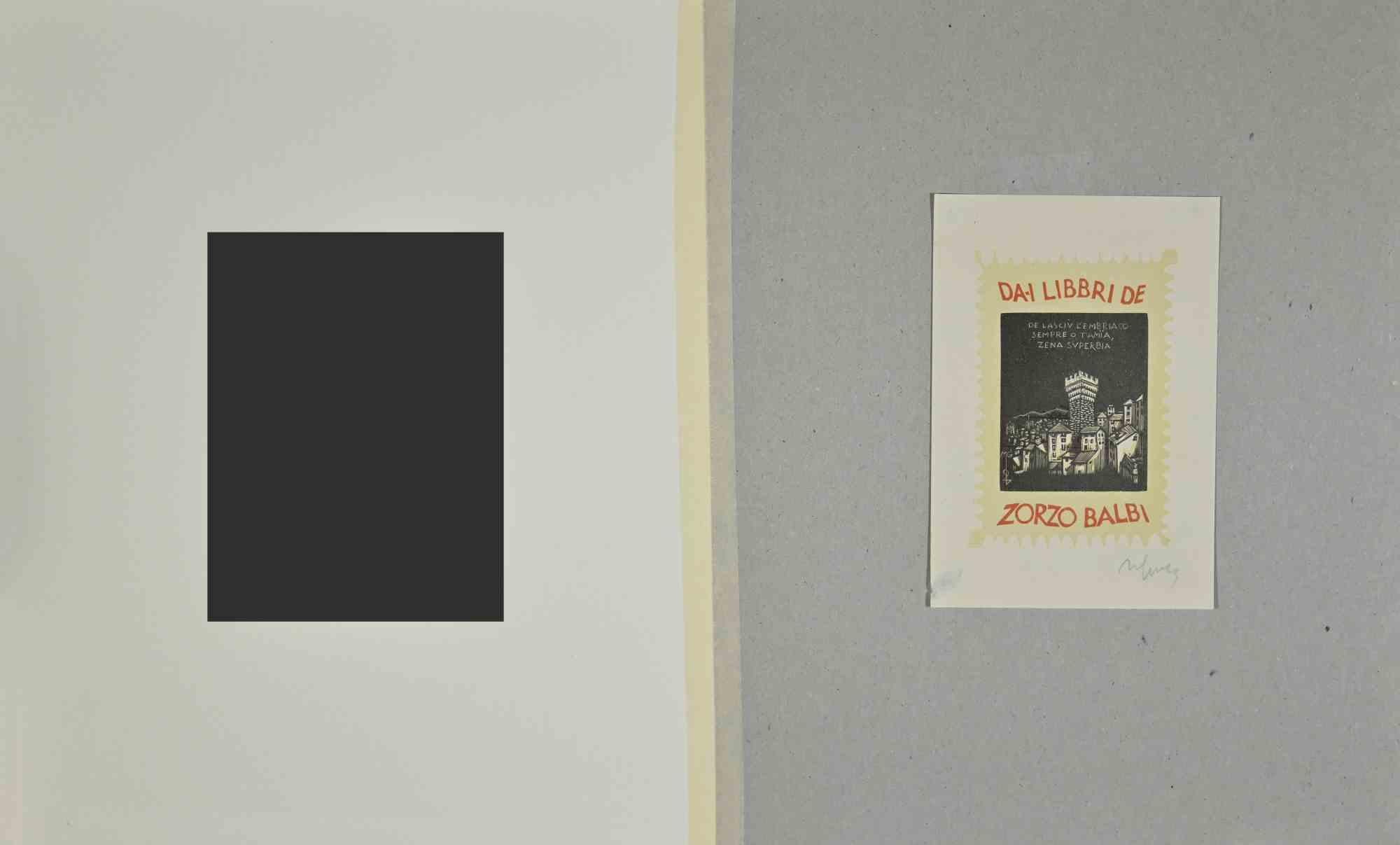Ex Libris Giorgio Balbi – Holzschnitt – Mitte des 20. Jahrhunderts (Moderne), Art, von Giulio Cesari