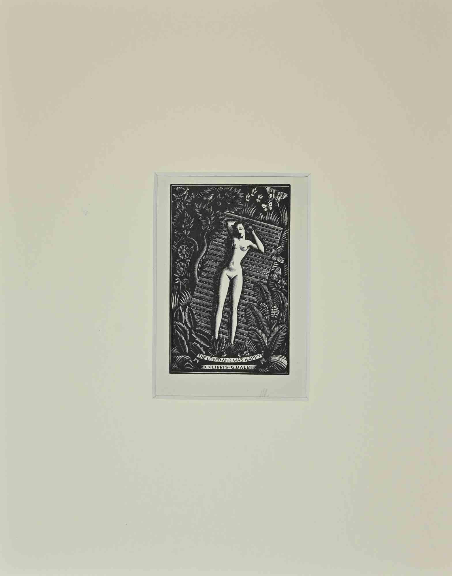 Ex Libris Giorgio Balbi – Holzschnitt – Mitte des 20. Jahrhunderts – Art von Italo Zetti