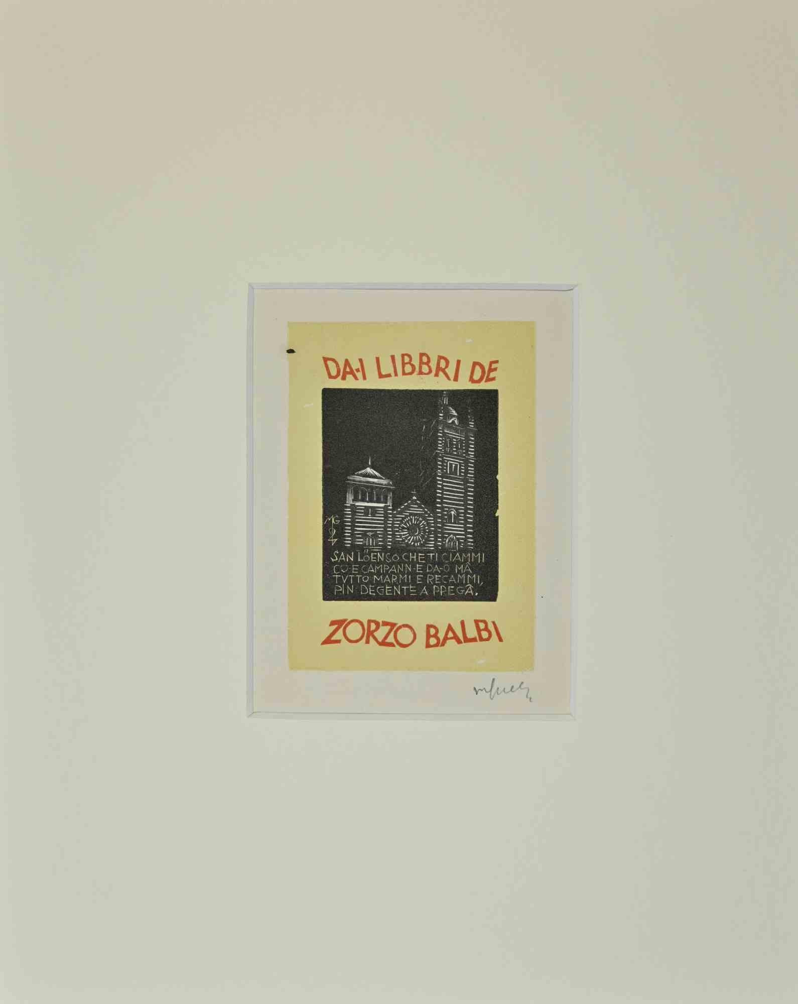Ex Libris Giorgio Balbi – Holzschnitt – Mitte des 20. Jahrhunderts – Art von Giulio Cesari