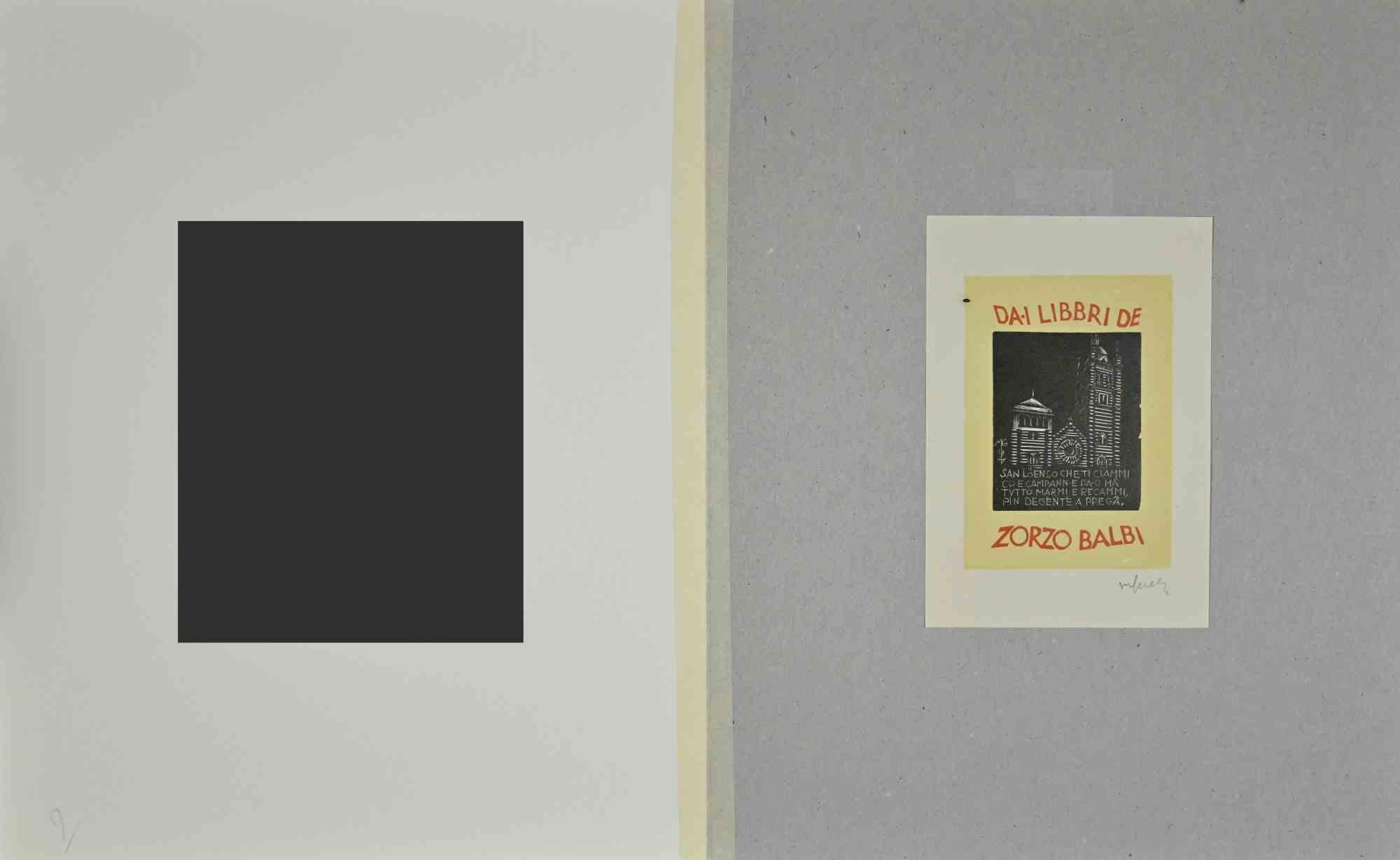 Ex Libris Giorgio Balbi – Holzschnitt – Mitte des 20. Jahrhunderts (Moderne), Art, von Giulio Cesari