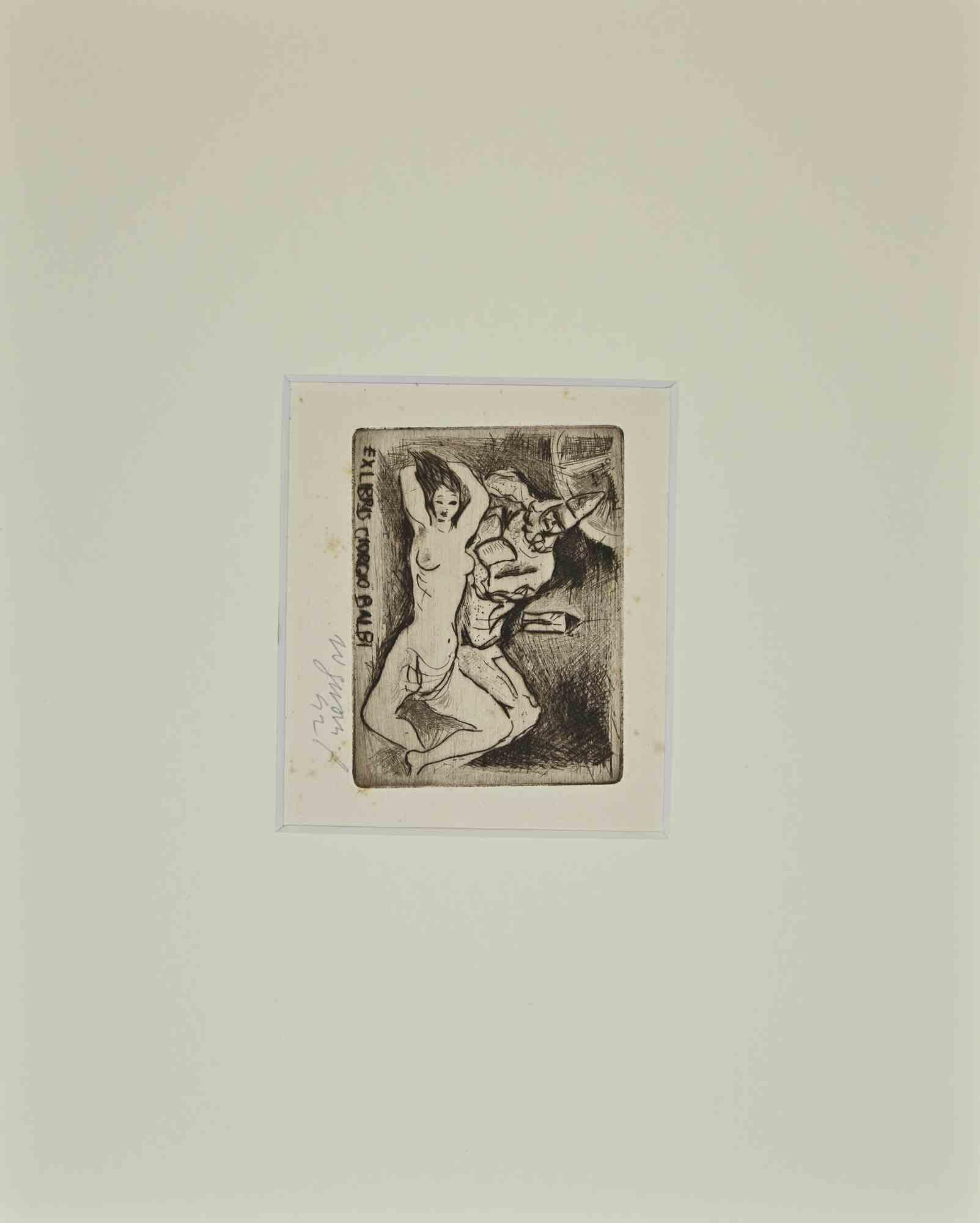 Ex Libris Giorgio Balbi – Holzschnitt – Mitte des 20. Jahrhunderts – Art von Franco Rognoni