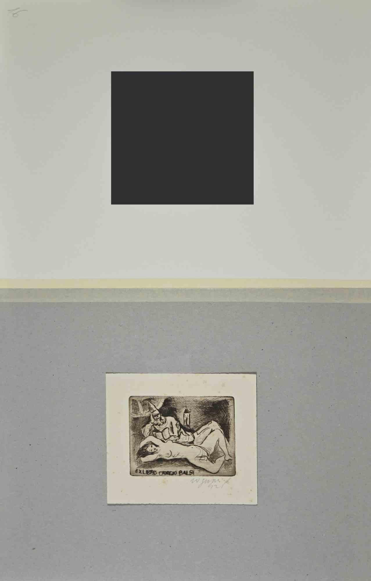 Ex Libris Giorgio Balbi – Holzschnitt – Mitte des 20. Jahrhunderts (Moderne), Art, von Franco Rognoni
