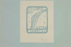 Ex- Libris – Ad Astra F. Innocenti – Holzschnitt – Mitte des 20. Jahrhunderts
