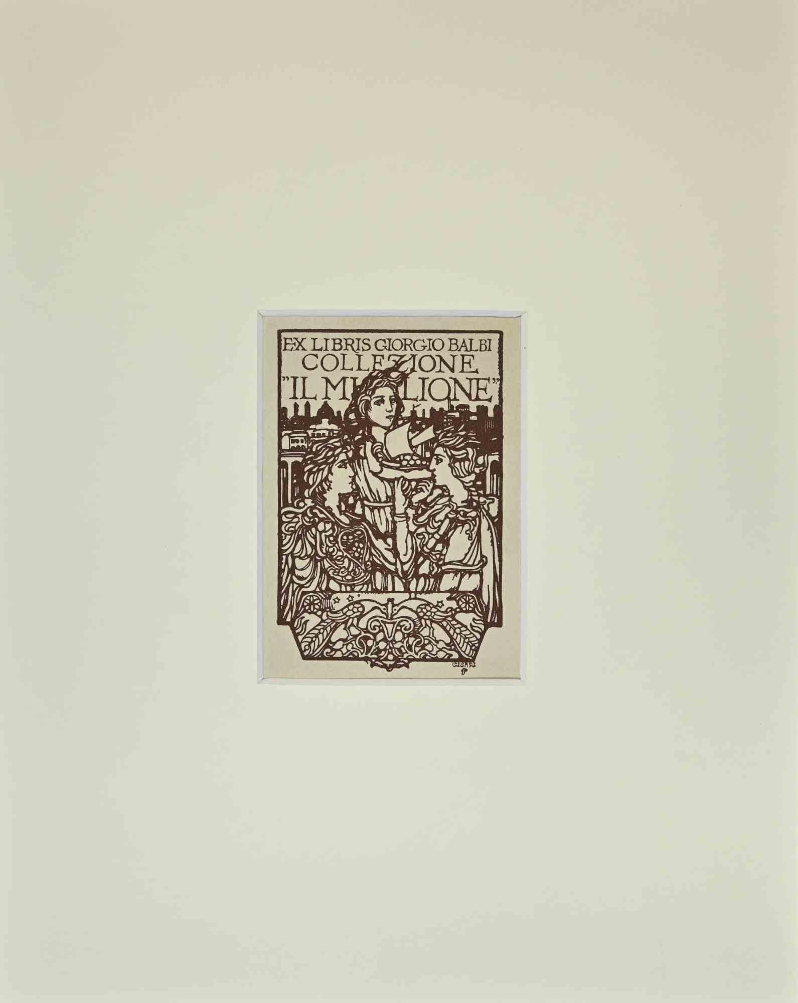 Ex Libris Giorgio Balbi – Holzschnitt – 1912 – Art von Giulio Cesari