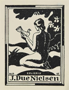 Ex libris - J. Due Nielsen - Holzschnitt - Mitte des 20. Jahrhunderts