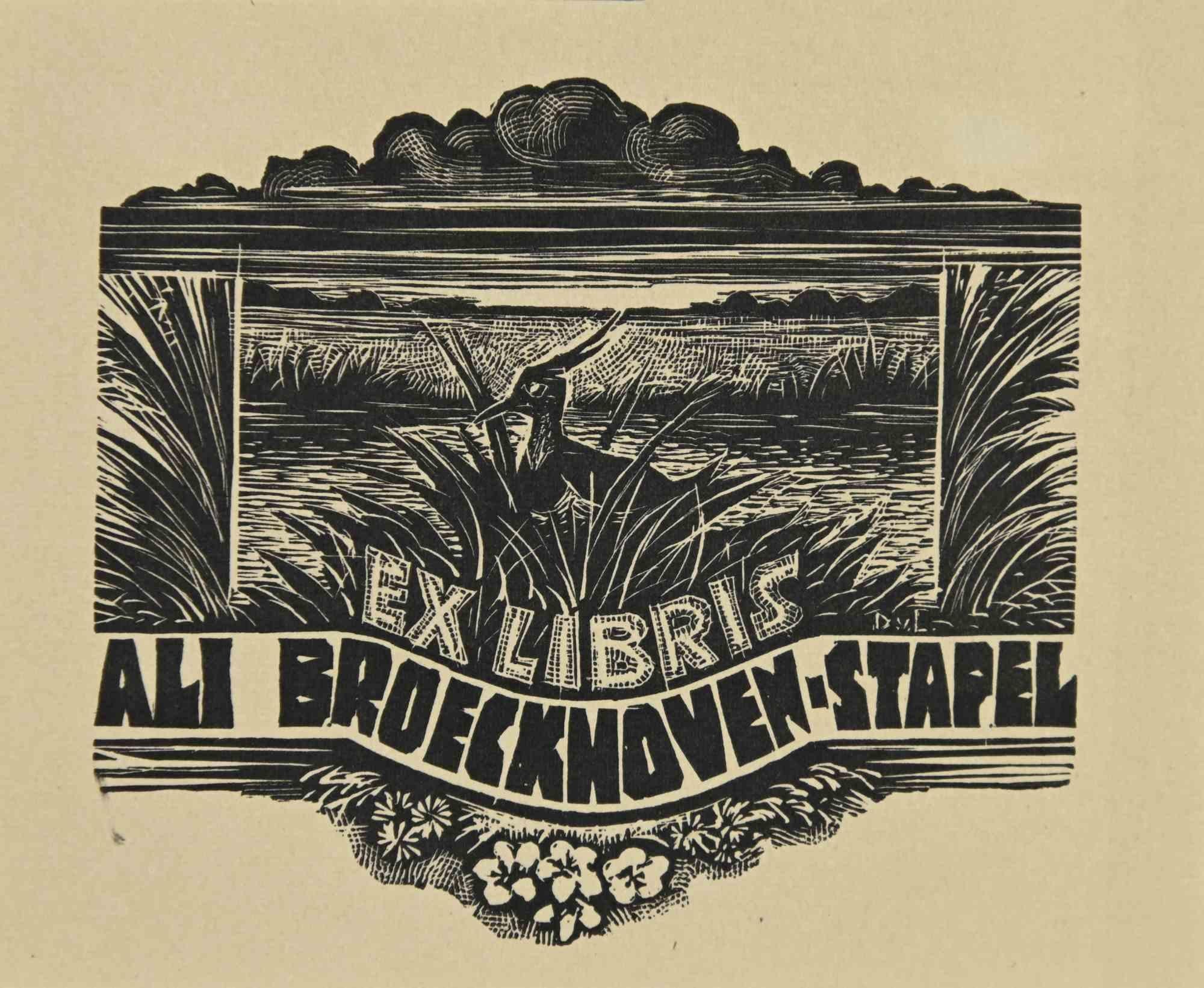 Ex libris - Ali Broecknoven - Stapel - Woodcut - 1939 - Art by Unknown