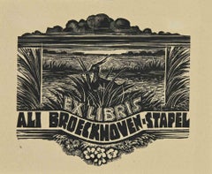Vintage Ex libris - Ali Broecknoven - Stapel - Woodcut - 1939