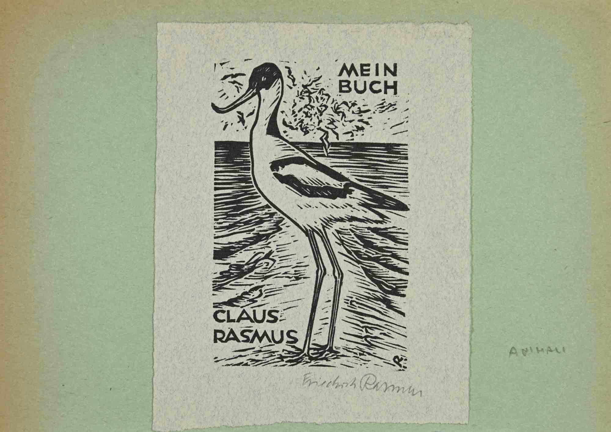  Ex- Libris - Mein Buch-Claus Rasmus est une œuvre d'art réalisée dans les années 1960 par l'artiste allemand Claus Friedrich Rasmus (1903-1987).

Gravure sur bois sur papier ivoire. L'œuvre est collée sur un carton vert. Signé à la main dans la