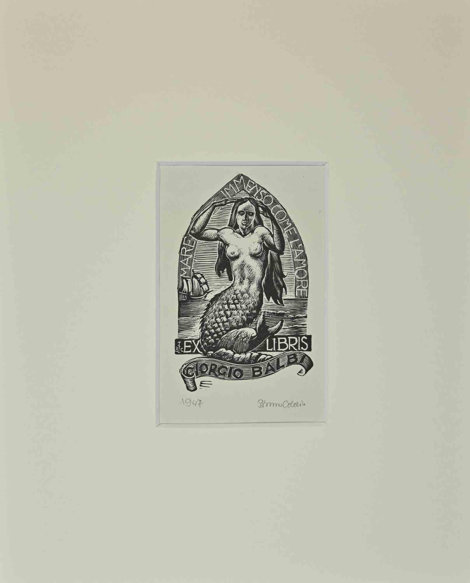 Ex Libris Giorgio Balbi - gravure sur bois - 1947 - Art de Unknown