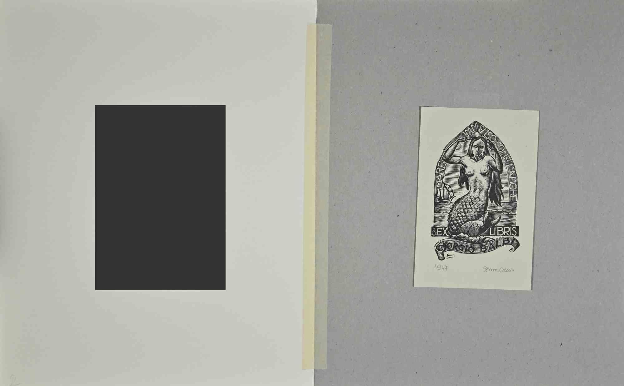 Ex Libris Giorgio Balbi - gravure sur bois - 1947 - Moderne Art par Unknown