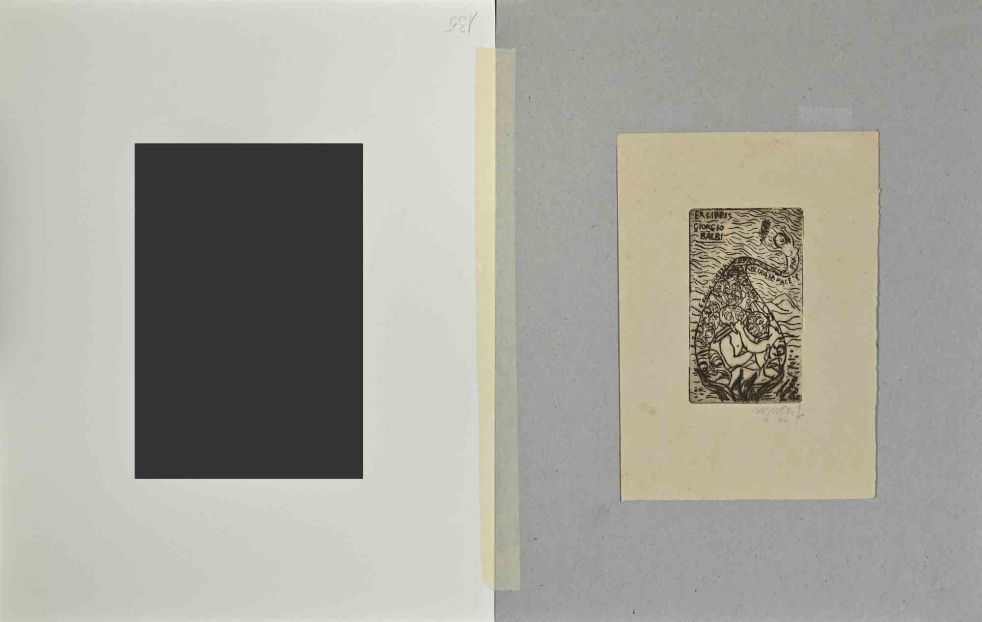 Ex Libris Giorgio Balbi - Etching - Mid-20th Century  - Modern Art by Franco Rognoni