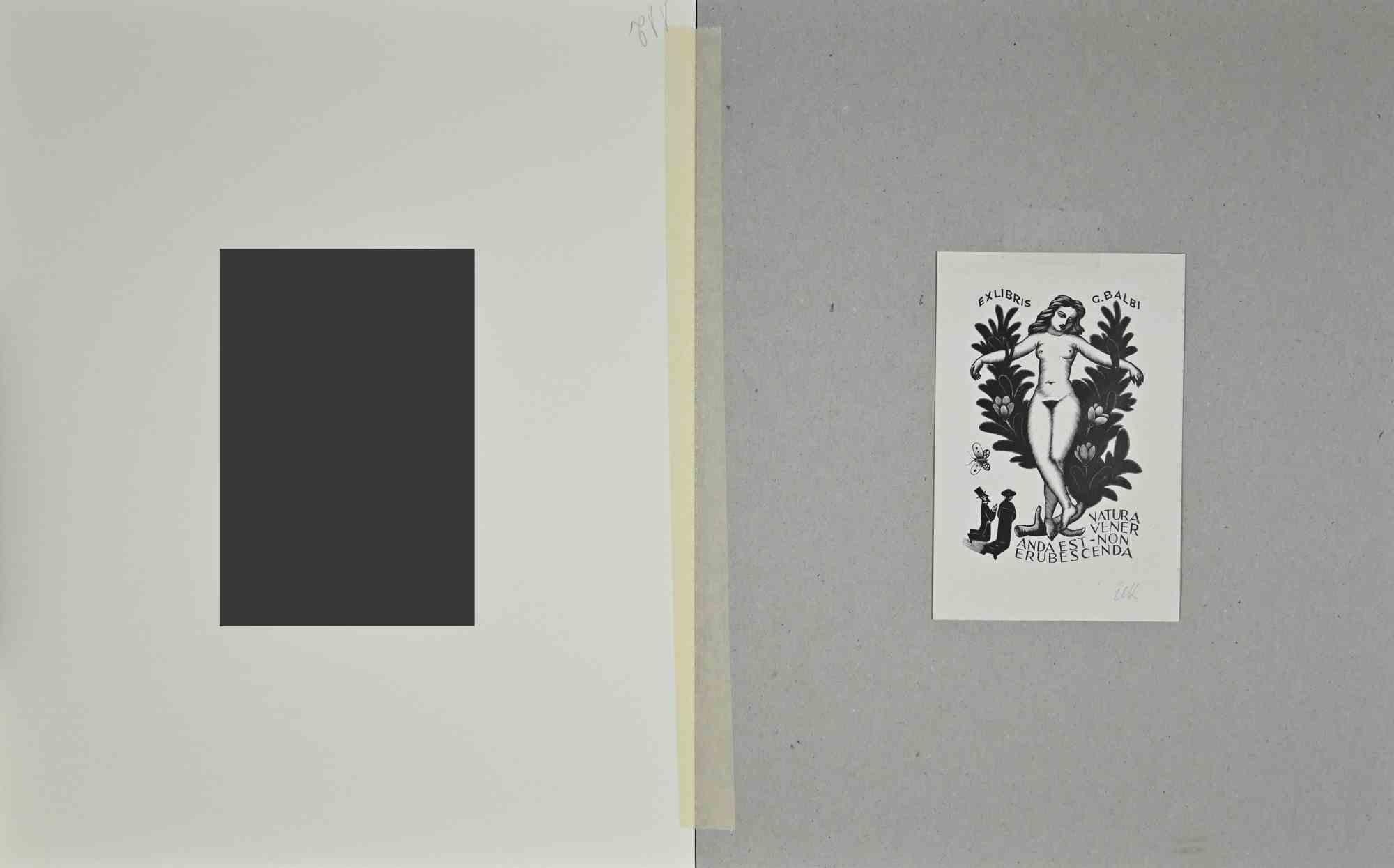 Ex Libris Giorgio Balbi – Holzschnitt – Mitte des 20. Jahrhunderts – Print von Italo Zetti