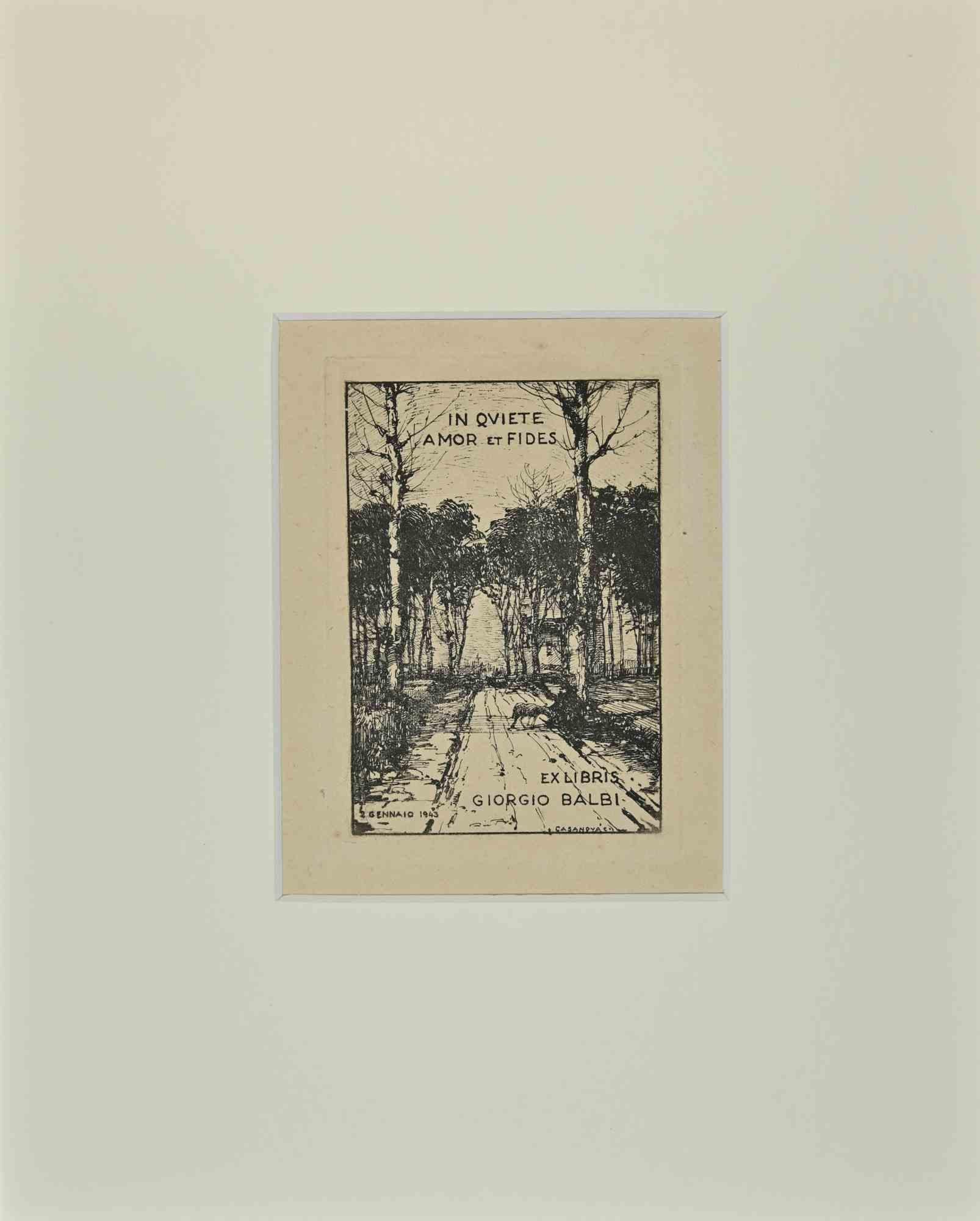 Ex Libris Giorgio Balbi - Radierung - 1943 – Art von Carlo Casanova