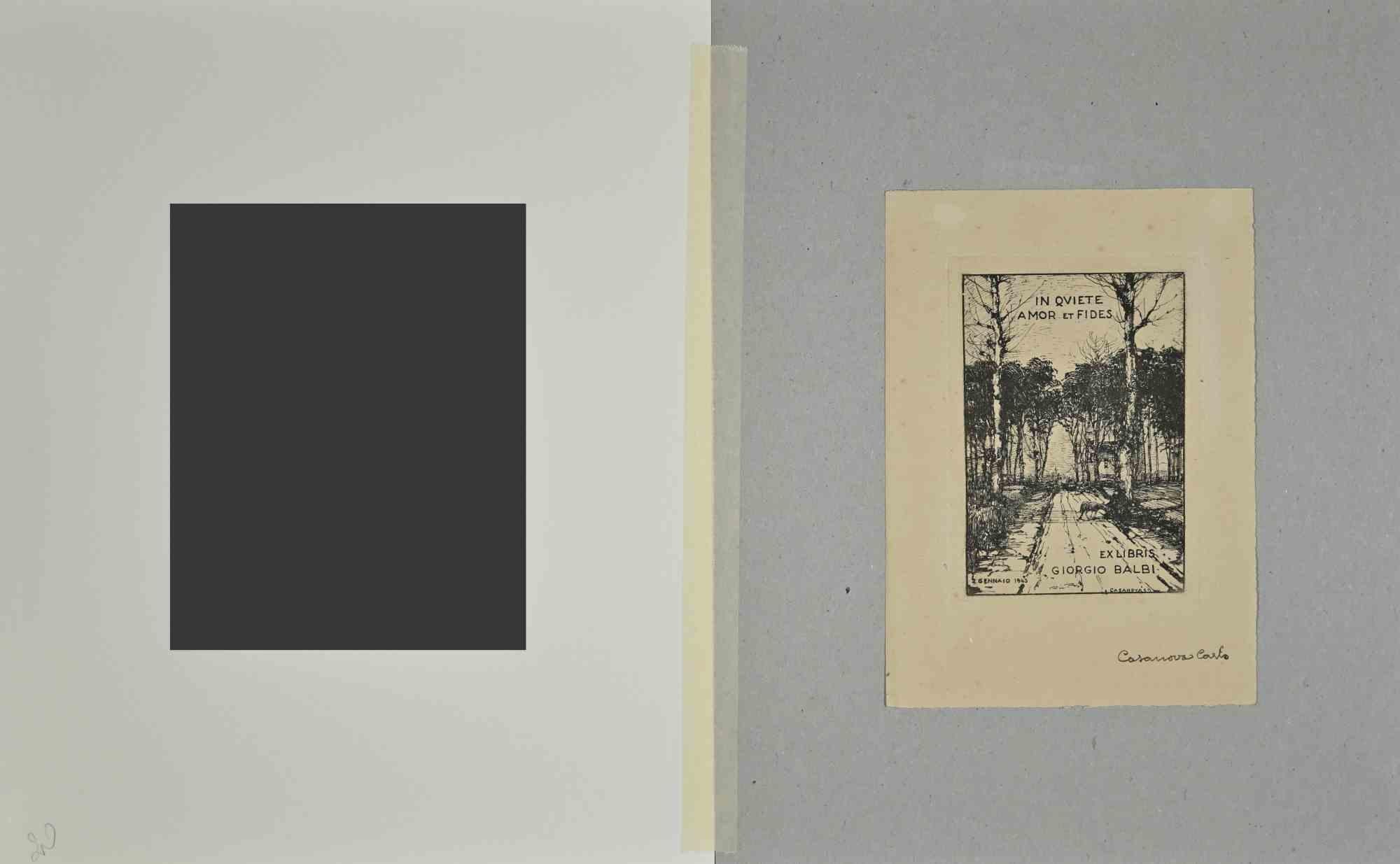 Ex Libris Giorgio Balbi - Etching - 1943 - Modern Art by Carlo Casanova