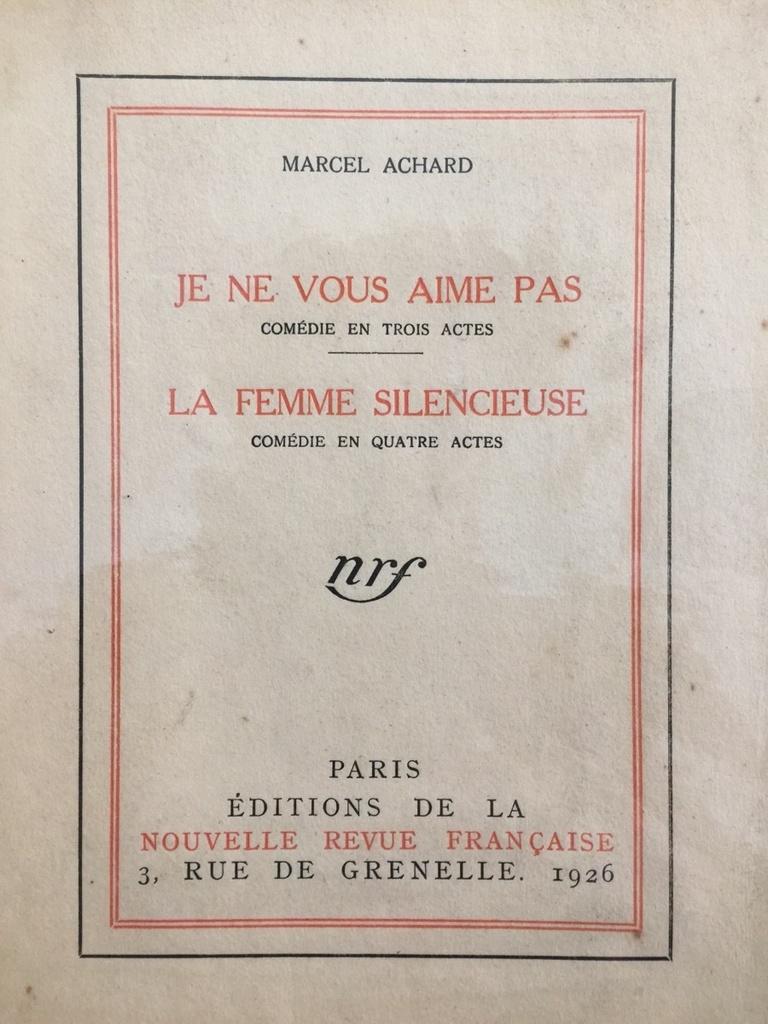Je Ne Vous Aime Pas - La Femme Silen - Seltenes Buch - 1920er Jahre – Art von Unknown