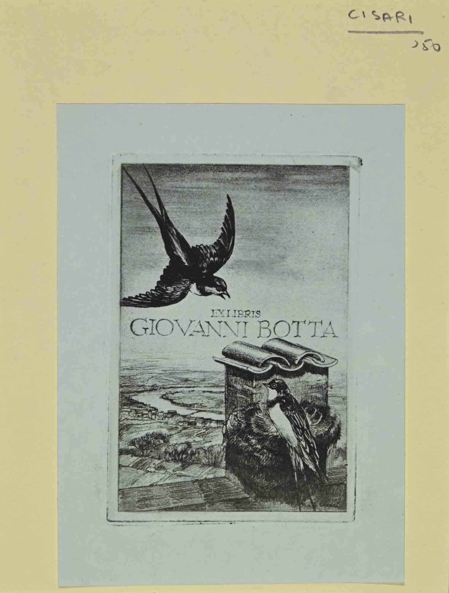 Ex libris-Giovanni Botta - Holzschnitt von Giulio Cisari - 1958 – Art von Unknown