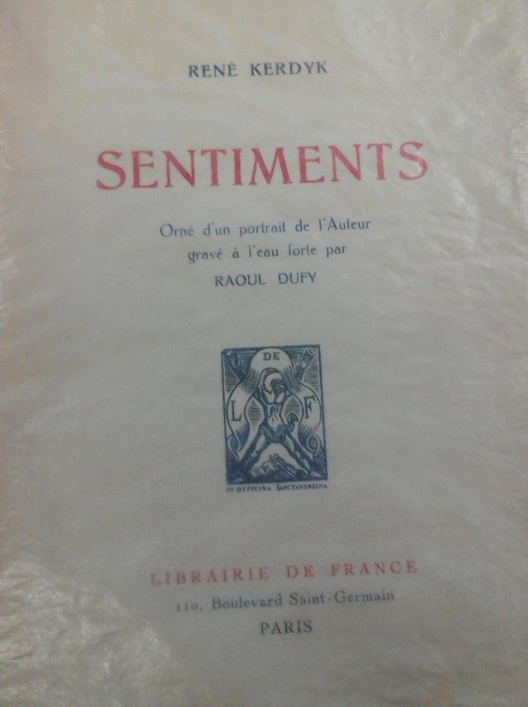 Edition of 100 copies including a portrait of the author engraved with etching by Raoul Dufy. Copy on Hollande van Gelder. Perfect conditions and uncut.