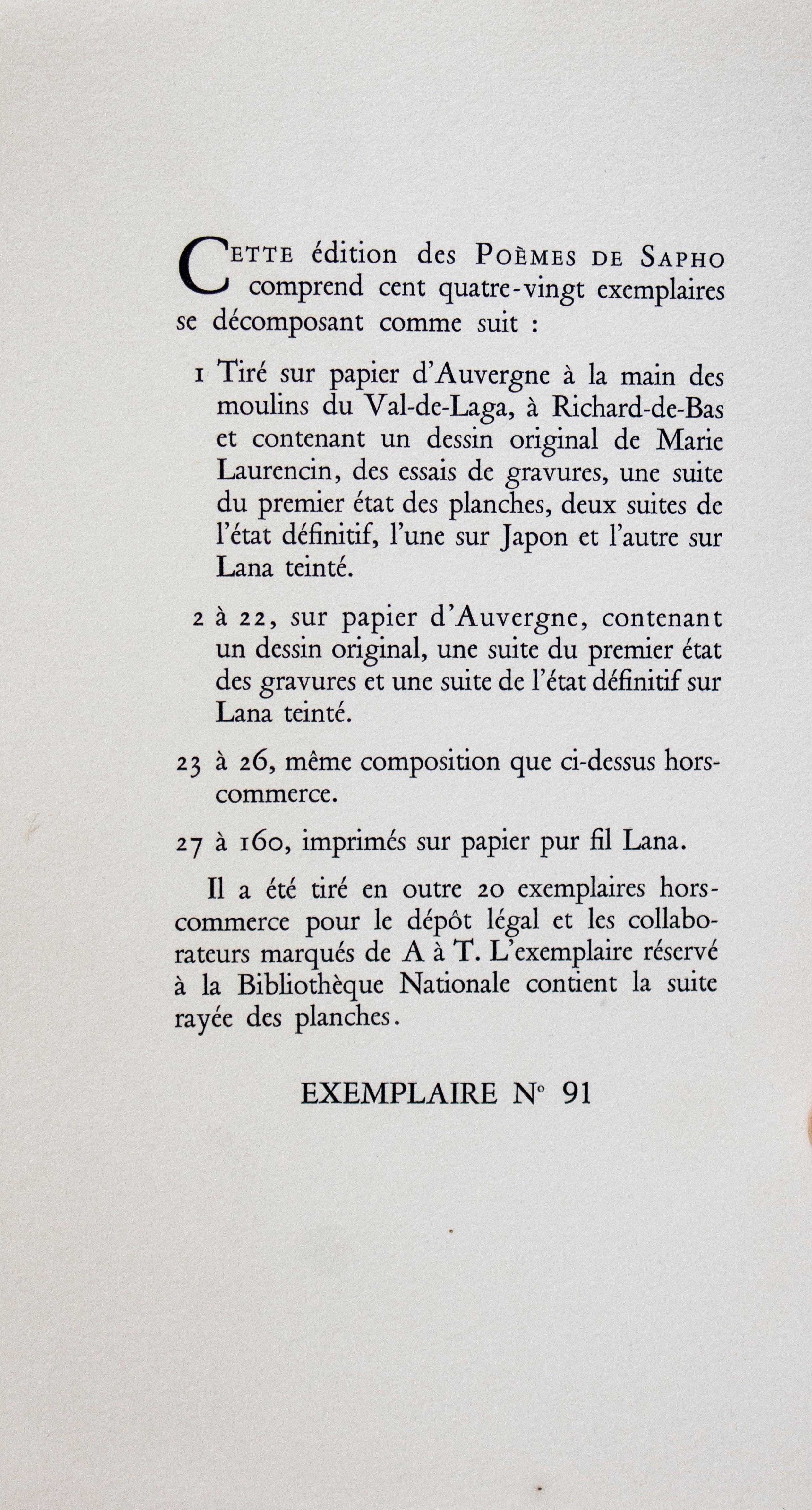 Poèmes de Sapho - Rare Book illustrated by Marie Laurencin - 1950 For Sale 16