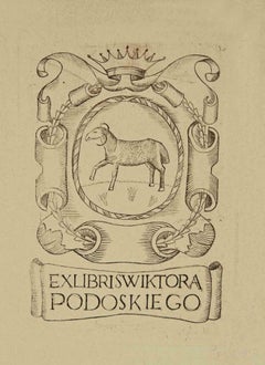 Ex libris - Wiktora Podoski Ego - Woodcut by Wiktor Podoski - 1930s