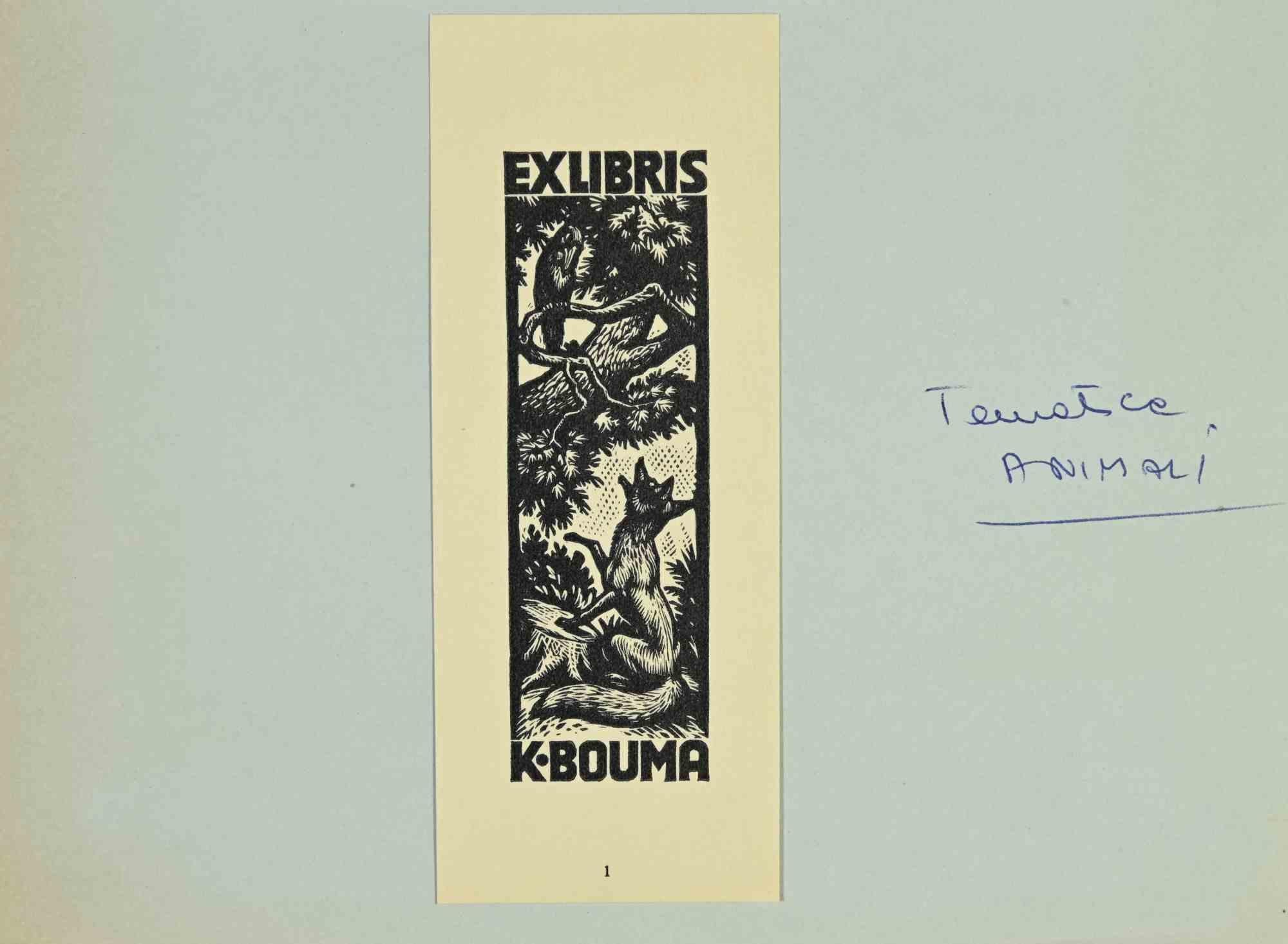 Ex libris - K.K. - Gravure sur bois - Milieu du XXe siècle - Art de Unknown