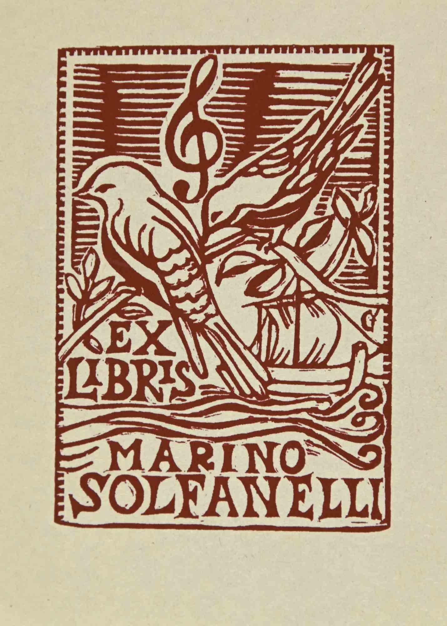 Ex libris - Marino Solfanelli - Woodcut - Mid 20th Century - Art by Unknown