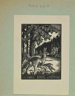 Ex libris - Marie Jancáková - Woodcut by A. Dolezar - Mid 20th Century