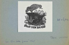 Ex libris - Lucyan den Briele - Woodcut by Jerzy Druzycki - 1974